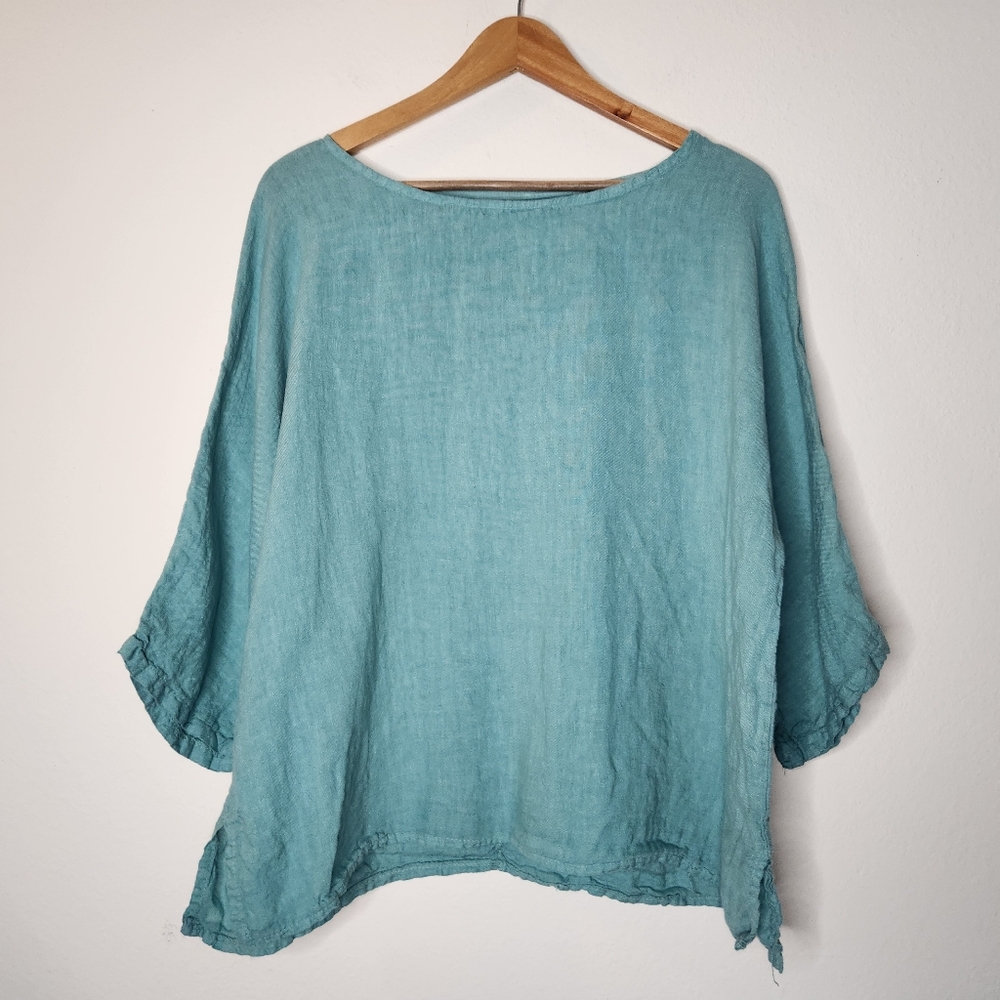 Terzo Millennio Womens Medium Blue Linen Blouse Boxy Boho
